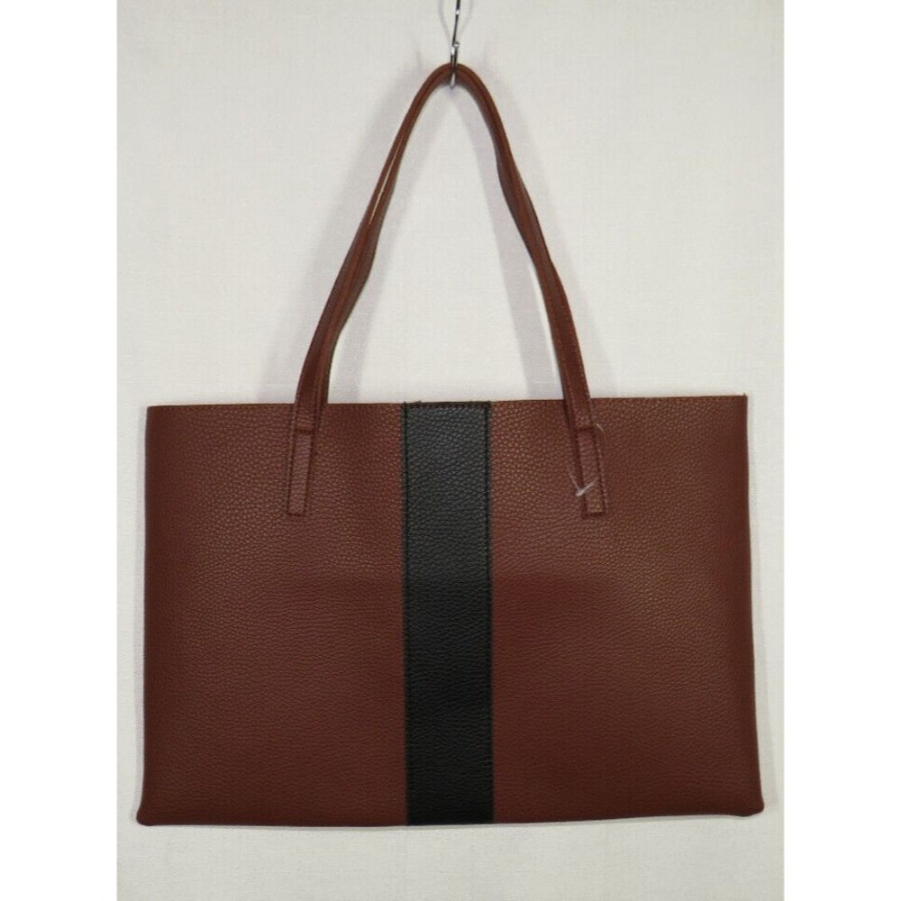 Vince Camuto Brown Black Stripe Pebbled Vegan Leather File Brief Tote Bag